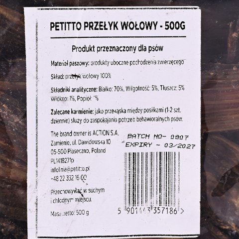 PETITTO Przełyk Wołowy - gryzak dla psa - 500g